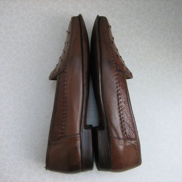 BARNEYS NEW YORK Ostrich Brown Leather Loafers,10M main image 5